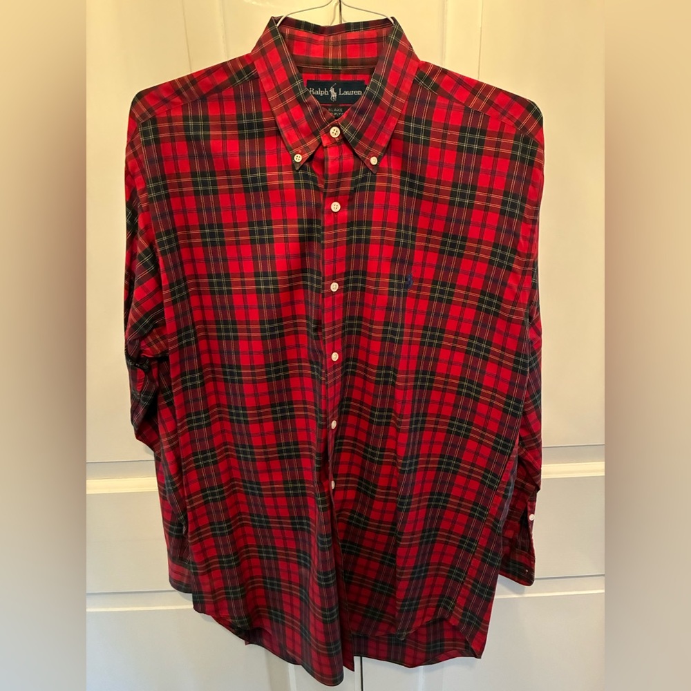 Vintage Ralph Lauren Men’s Red Plaid Shirt. Blake Fit. Size Medium.